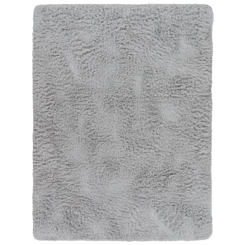 TT Home Teppich Wohnzimmer Hochflor Langflor Weich Soft Modernes Einfarbiges Design, Farbe: Grau Silber, Größe:60x100 cm