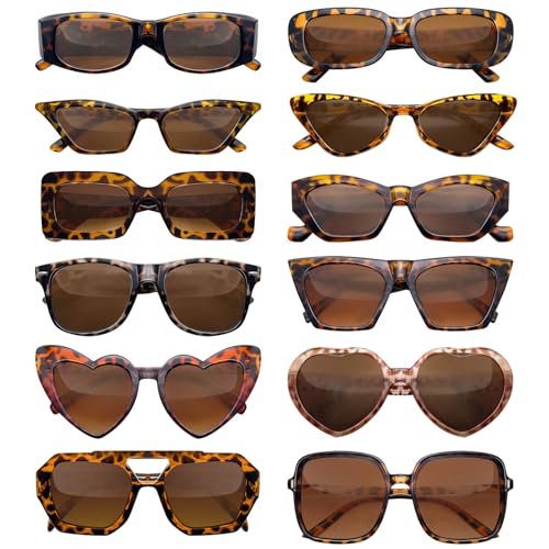 SUNOVELTIES 12 Mixed Style Sunglasses Classic Retro Party Favors Eyewear Costume Accessories Bulk Glasses for Unisex Adult