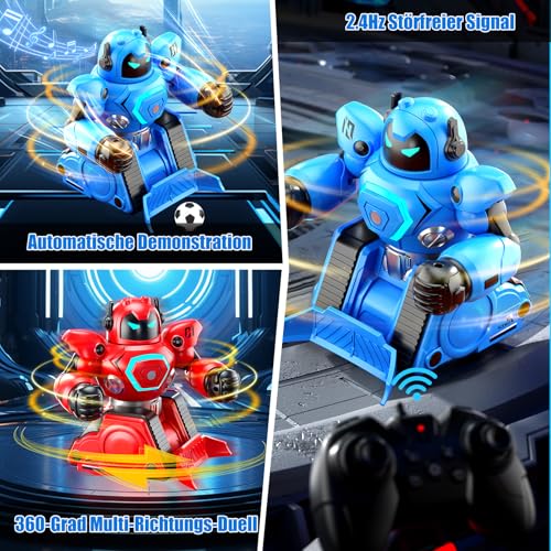 Herenear Ferngesteuerte Roboter Kampf, 2 Stück RC Kampfroboter Spielzeug mit LED Licht und Musik, Ferngesteuertes Fußball Box Roboter, Geschenke für Jungen Mädchen