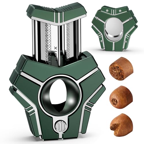 XIFEI Cigar Cutter, V-Cut Straight Cut and Punch 3-in-1, Stainless Steel Guillotine Cutter for Cigars Up to 62 Ring Gauge, Premium Cigar Accessory with Gift Box