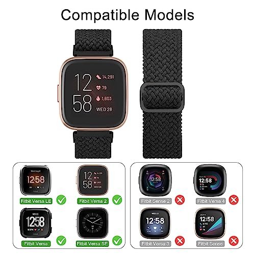 Wanme Braided Stretchy Straps Compatible with Fitbit Versa 2 Straps for Women Men Soft Stretchy Adjustable Nylon Breathable Sport Strap for Fitbit Versa 2/Versa/Versa Lite/SE Smartwatch (Black) - Image 2