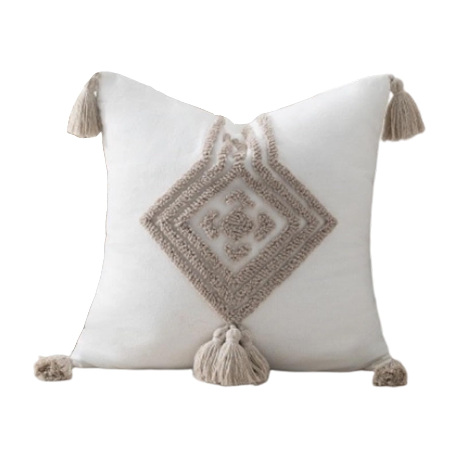 Qusinfc Tufted Cotton Linen Throw Pillow Case with Fringe Tassels Detail 45x45cm Square Decorative Cushion Cover for Sofa Bed Decorative Pillow Case