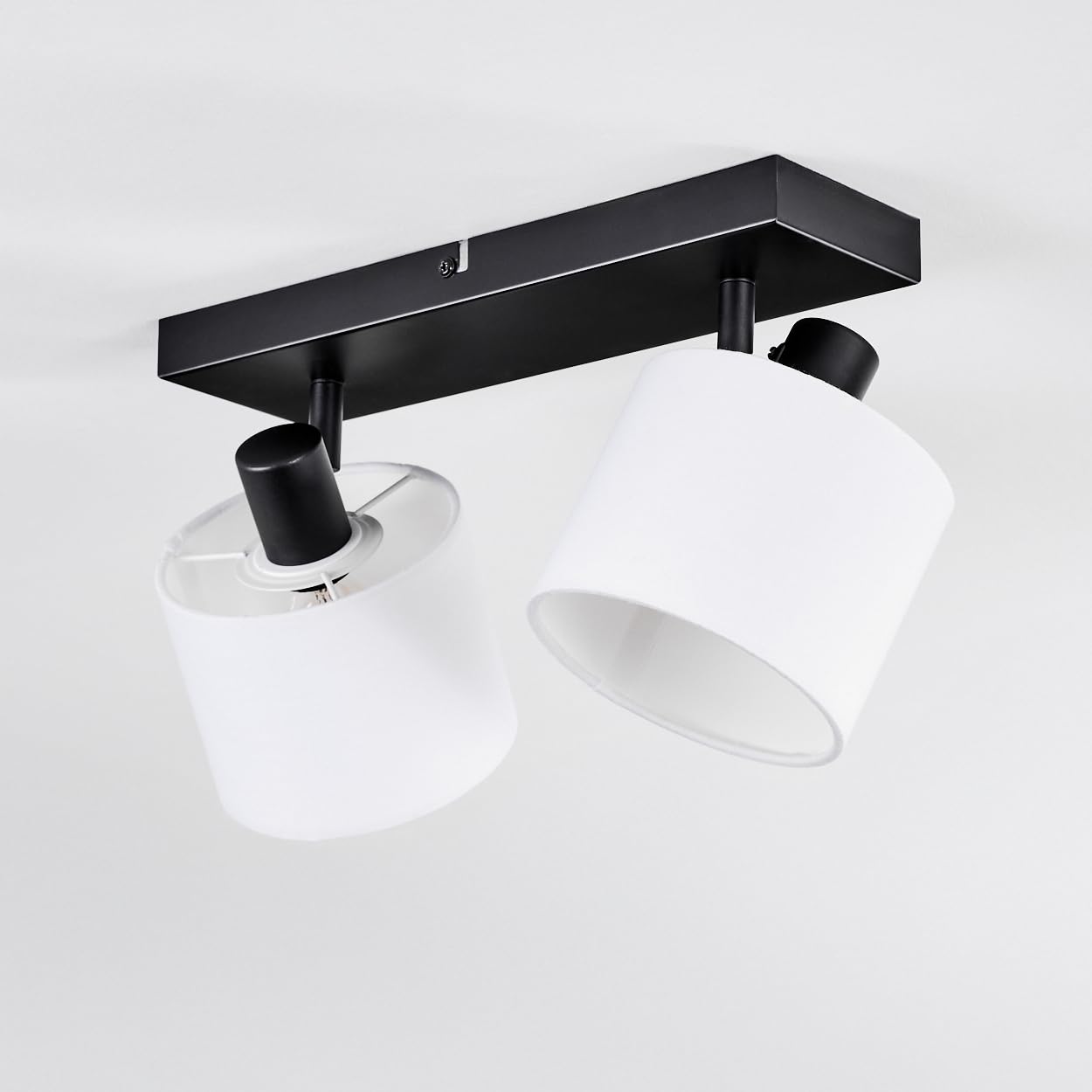 HOFSTEIN Lámpara de techo Bassagoda, lámpara de techo de metal/tela en negro/blanco, lámpara ajustable de diseño moderno (pantallas de 12 cm de diámetro), 2 x E14, comedor, salón, dormitorio, cocina