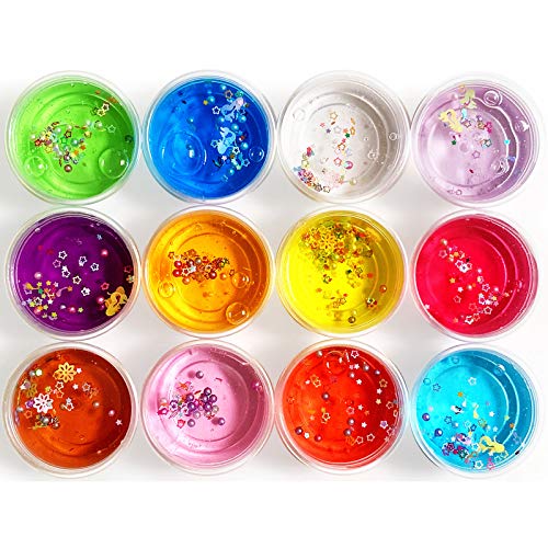 TecBillion スライム 12個 セット 水晶スライム 星形デコパーツ入り Slime DIYねんど おもちゃ 抜き型 ヘラ ストロー付き お誕生日 お祭り プレゼントに最適
