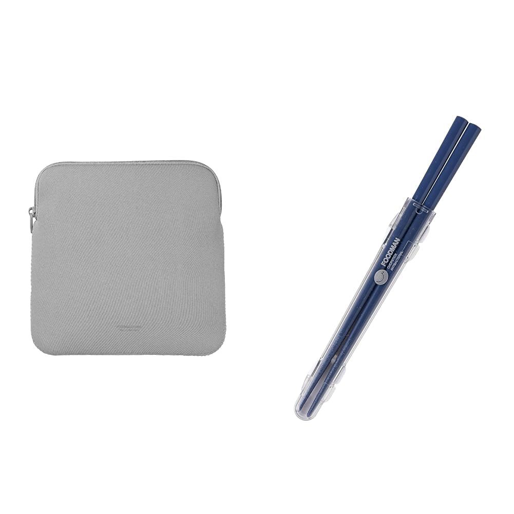 【セット買い】シービージャパン フードマン 弁当箱 ケース 薄型弁当箱 800ml グレー ぴったり収まる 持ち運び スマート 通勤 通学 + 箸 [ケース付き] 抗菌仕様 アッシュネイビー 食洗機対応 弁当用箸 20.5cm カチャカチャ鳴らない 出し入れしやすい専用ケース 天然木 塗り箸 DSK