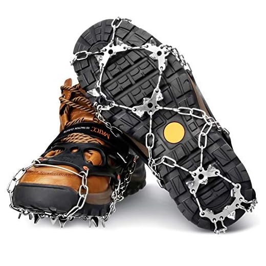 MATCC Snow Ice Cleats Traction Cleats Spikes Crampons with 19 Anti-Slip Stainless Steel Spikes for Men Women Shoes Boots Ice Grippers for Walking Hiking Mountaineering Ice Climbing Outdoor Sports