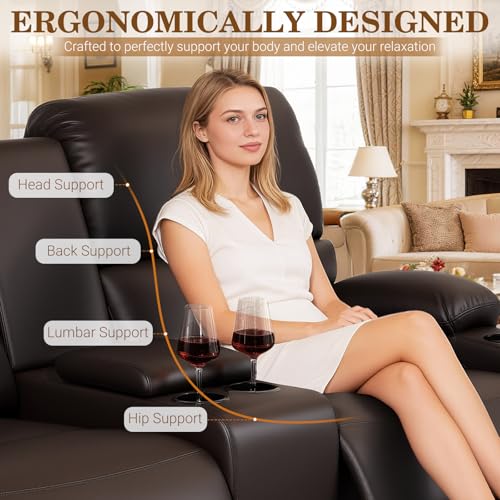 Image of CHABATREE Home Theater Seating,RV Recliner Sofa with Massage and Heat,Manual RV Recliner Loveseat with USB /Cup Holders and Side Pocket for Living Room,Loveseat Brown