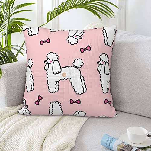 Vucemi Poodle Printed Throw Pillow Covers Square Linen Cushion Case Farmhouse Decorative Pillowcase Cushion Cover For Sofa Couch Bed 16"X16" #TOP6