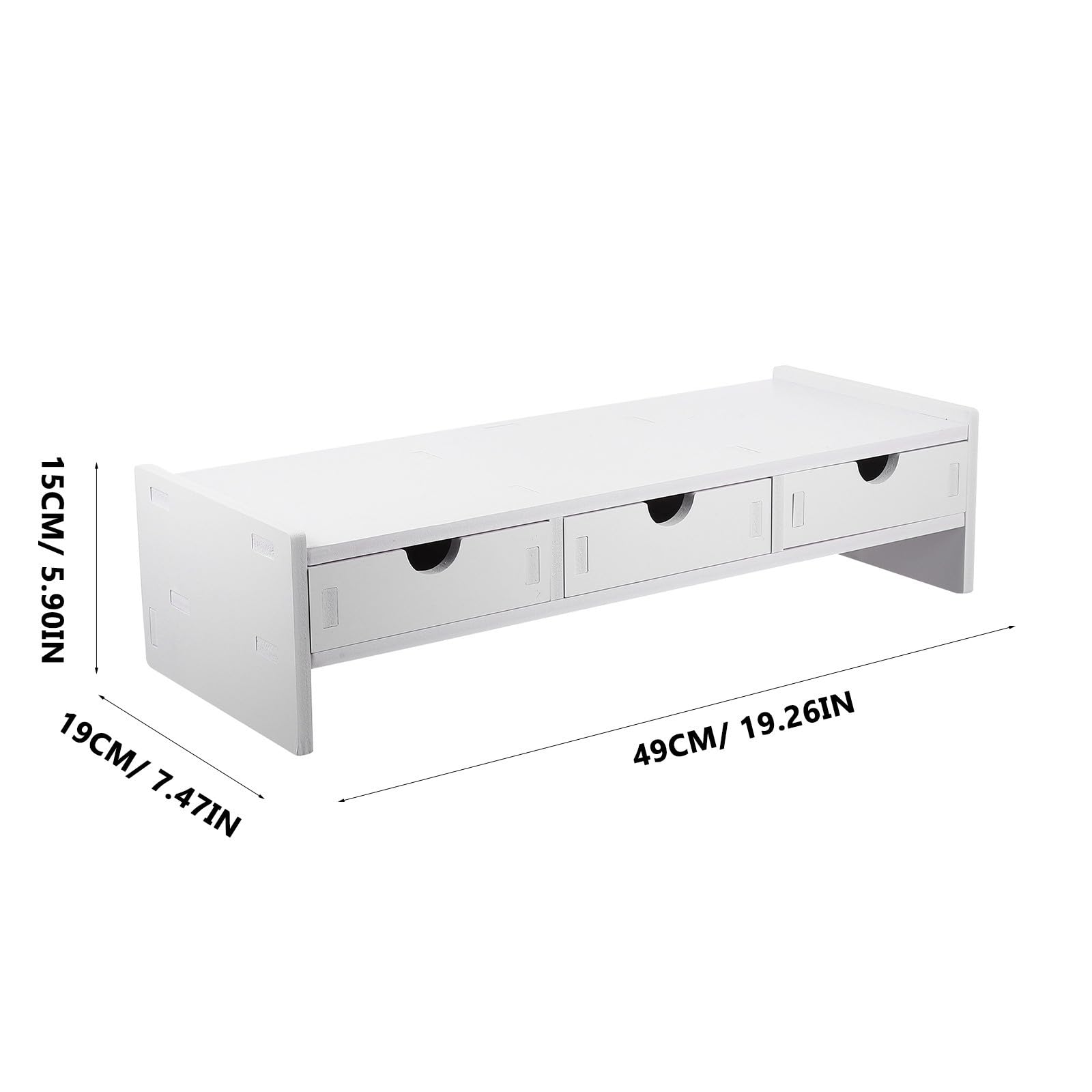 Soporte para Monitor de Computadora, Estante para Pantalla de Monitor, PVC y Tablero de Madera Plástica, 3 Cajones, Blanco, para Portátil, Aumenta la Posición la Pantalla