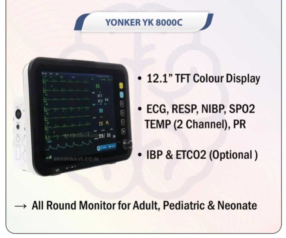 CARDITABS Yonker Multipara Patient Monitor YK-8000C with Adult Probe | 5 para Patient Monitor | ICU Vital Signs Monitor for Adult | TFT Display | Hospital Clinic ICU/CCU/OR Use 4