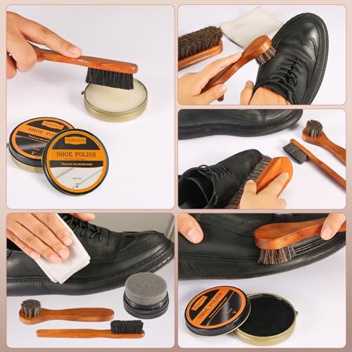 13Pcs Polish Kit for Men & Women - 3 Horsehair Brushes, Black Brown Neutral Mink Oil for Shoes, Boots Shine Care Kit2