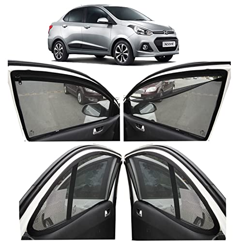Image of Autofact Magnetic Car Sunshades Compatible with Hyundai Xcent (2014 to 2020) (Set of 4) - Easy Installation, UV Protection, Keeps Car Cool (Front 2 with Zippers, Rear 2 Without Zippers)