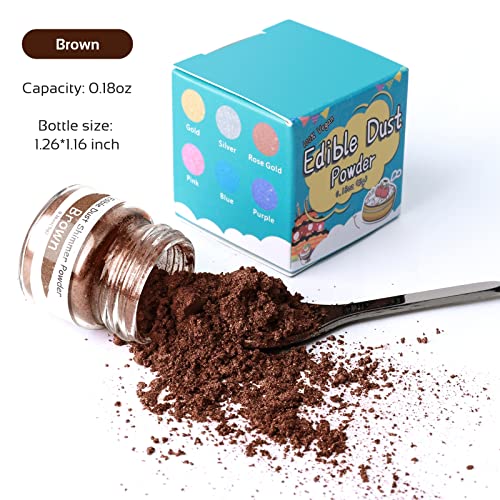 Jelife Brown Edible Luster Dust - 5 Grams Food Grade Cake Dust Shimmer Powdered, Edible Metallic Powder Food Coloring for Cake Decorating, Chocolates, Fondant, Drinks, Painting & More, Vegan