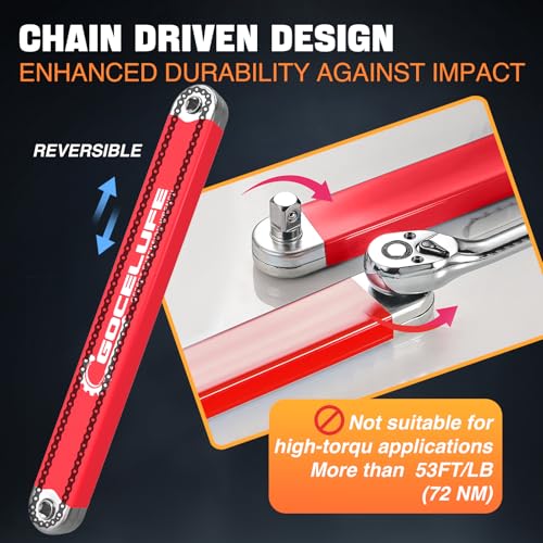 Image of Offset Extension Wrench Impact - Tight Reach Wrench Set with Universal Square Drive Adapters (1 /4 inch, 3 /8 inch, 1 /2 inch) - Ideal for Tight Spaces - Unique Stocking Stuffers for Mechanics (Red)