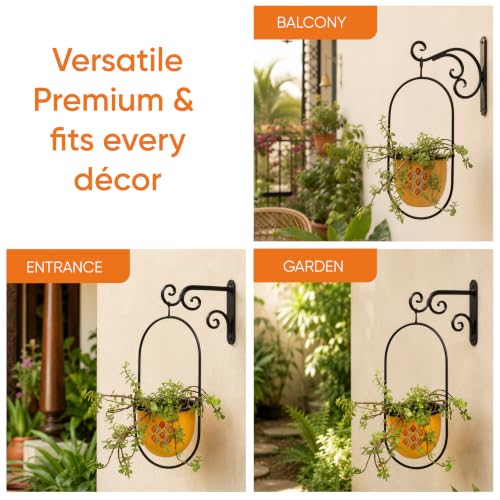 Image of AAKRITI ART CREATIONS Metal Hanging Planter | Handpainted Planter, Modern Art, Yellow Glossy Finish | Outdoor & Indoor Home Decor Items | Room Decoration Artifacts, Flower Pots for Living Room