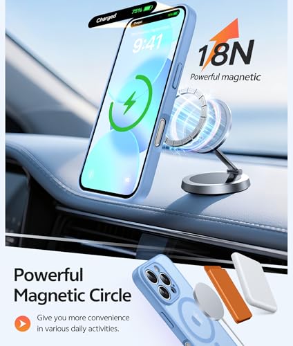 Image of FNTCASE for iPhone 16 Pro Max Case: [Compatible with Magsafe] Translucent Matte Cases with [Full Camera Protection] [Screen Protector] Military Grade Shockproof Protective Phone Cover - Light Blue