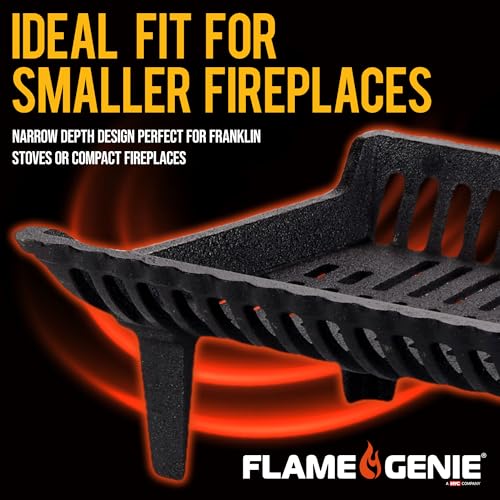 Flame Genie Fireplace Grate - Self-Feeding Fireplace Tools, Cast Iron, Wood Stove Accessories, Fire Logs, Fireplace Grates, 4\" Leg Clearance - G27-4-BX