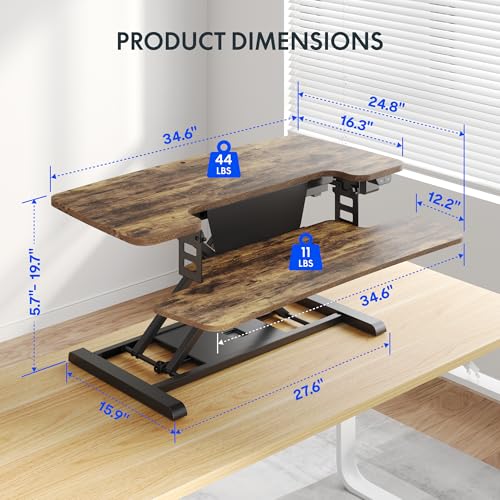 Image of FLEXISPOT 35 inch Electric Standing Desk Converter, Height Adjustable Motorized Desk Riser for Computer Monitors & Laptop Workstation, Rustic Color