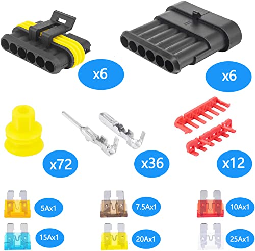 Image of 6 Sets 6 Pin Connector Automotive Electrical Connectors, Way Car Waterproof Electrical Connector Terminals, Wire Connector Plug Kit Male and Female 22-16 AWG