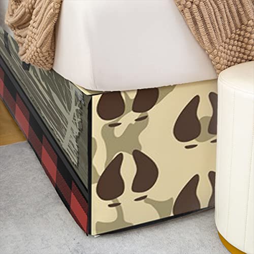 Elk Deer Bed Skirt Vintage Western Bed Skirts King,Retro Red And Black Grid Plaid Bedding Decor Southwestern Aztec Patchwork Bedskirt Buffalo Plaid Decor,Geometric Lattice Room Decor #TOP4