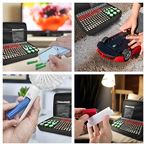 Kixda Batteriegehäuse, 250+ Steckplätze, große Organizer-Aufbewahrungsbox, Halterung für 2 A, 3 A, 4 A, C, D, 9 V, 3 V Lithium-Knopfbatterien (inklusive Tester, ohne Batterien)