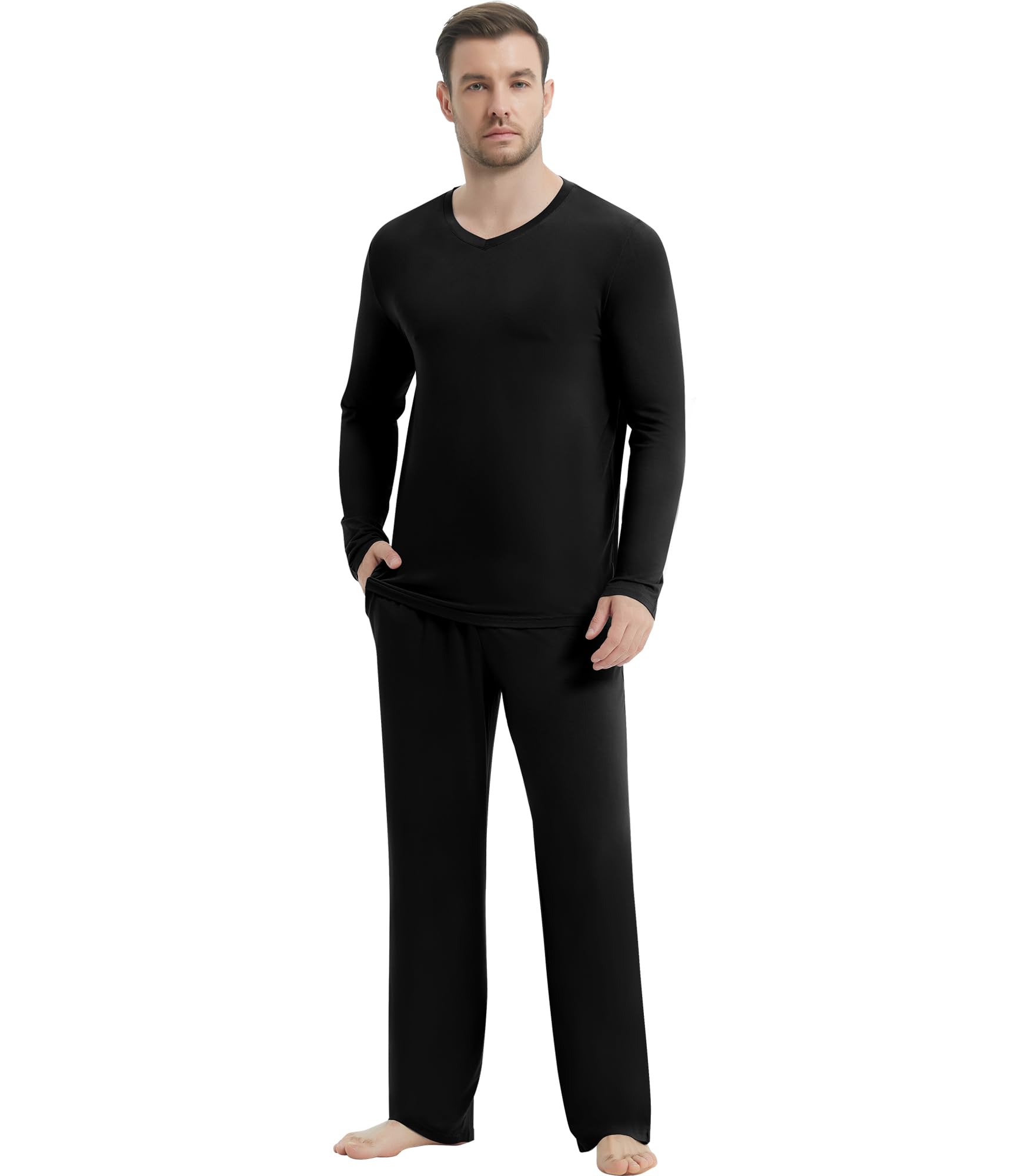 NACHILA Men's Bamboo Viscose Long Sleeve Pajama Set - Comfy OEKO-TEX Certified Sleepwear