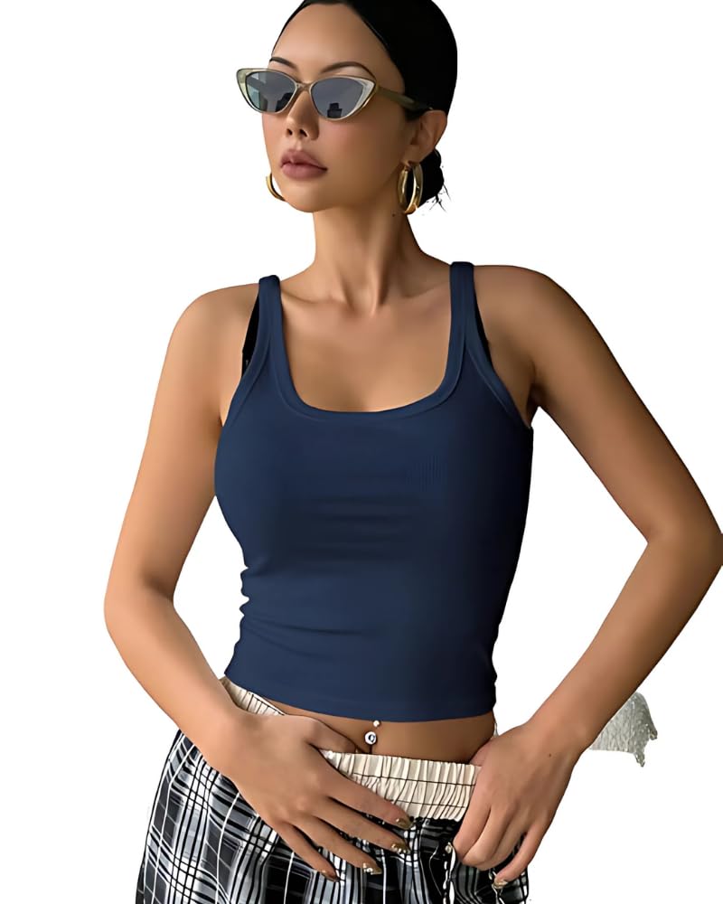 95% Cotton, 5% Lycra Women's and Girls Solid Ribbed Square Neck Tank Top | Tanktop for Women | Sleeveless Top | Crop Tanktop | Ribbed Tank Top-image-26
