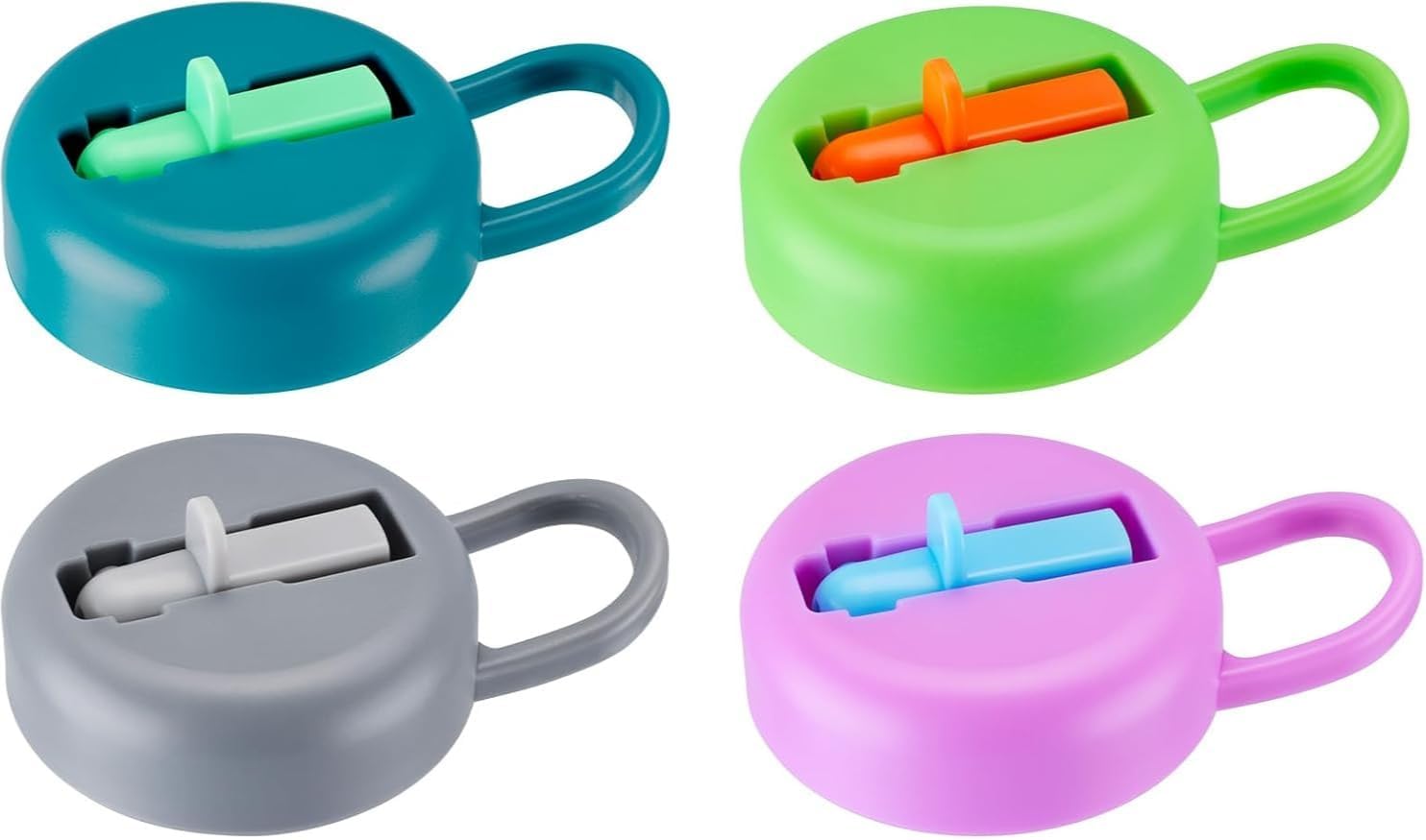 4 Pack Soda Can Lids with Silicone Straws, Reusable Can Covers Lock in Carbonation, Leak-Proof Drink Tops for 2.13" Standard Soda, Beer & Energy Drink Cans, 4 Assorted Colors