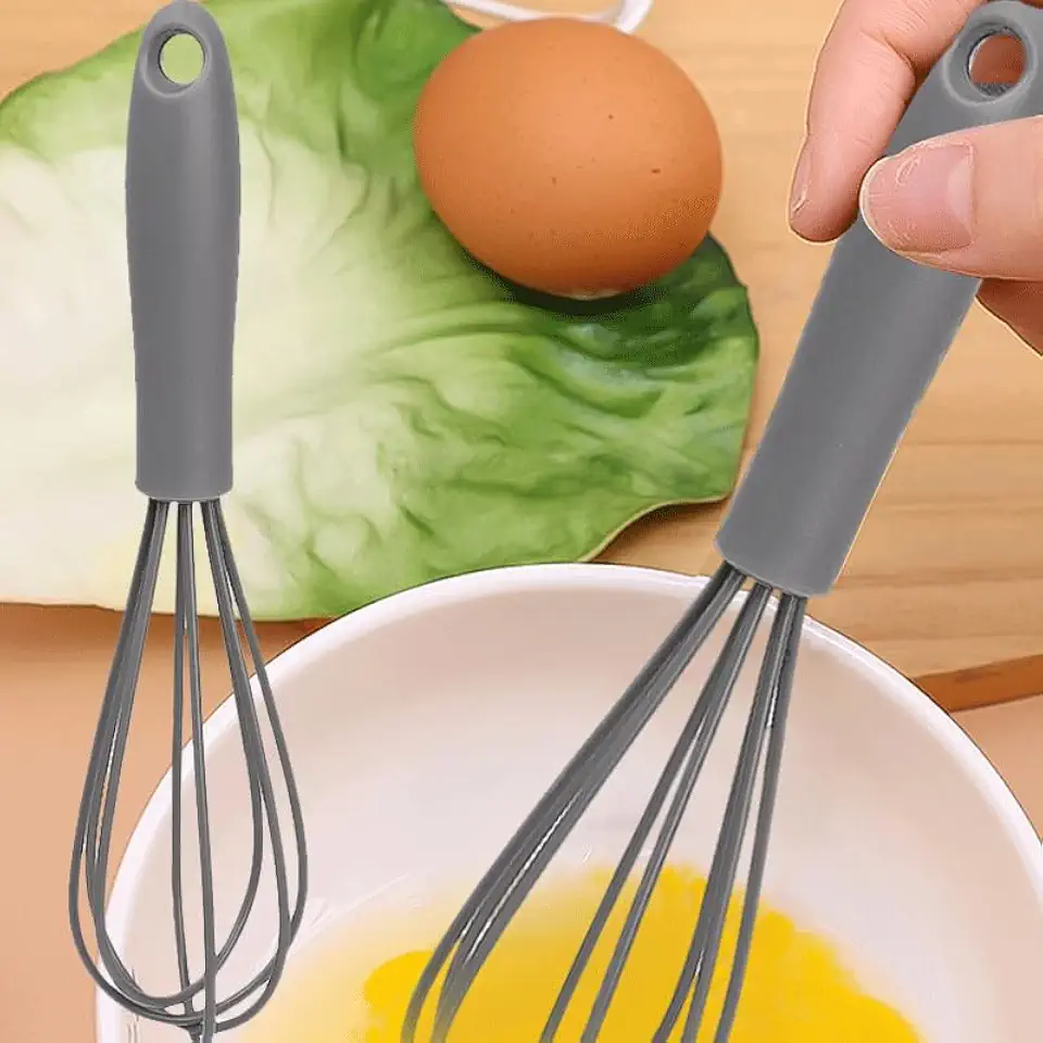 Batedor de silicone, fio de aço inoxidável, resistente ao calor, antiaderente, utensílio de cozinha, ferramenta de bater para misturar (cinza)