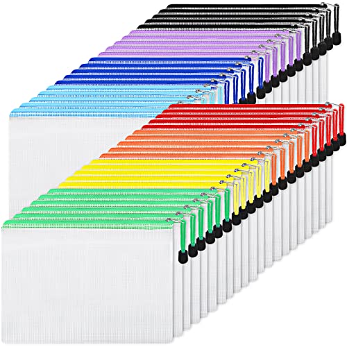 Image of EOOUT 56pcs Mesh Zipper Pouch Zipper Bag, Durable Pouches for Organization Puzzle Storage, Letter Size, A4 Size, for Office Supplies