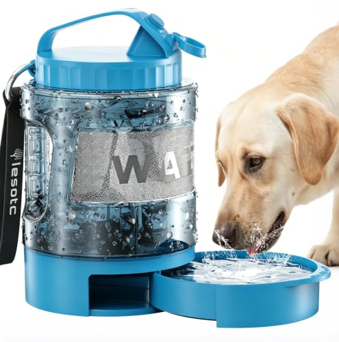 lesotc Portable Dog Water Bowl Dispenser - 77oz Travel Water Bottle with Pop-Out Drinking Bowl, No-Spill Design for Camping, Hiking & Car Rides - Keep Your Dog Hydrated Anywhere, Blue