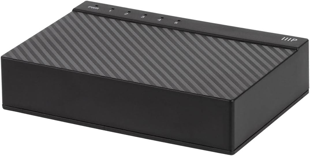 Monoprice 5-Port 10/100/1000Mbps Gigabit Ethernet Unmanaged Desktop Switch, IEEE 802.3ab, Cat5e, Plug and Play, Fanless Design, for Gaming and Streaming