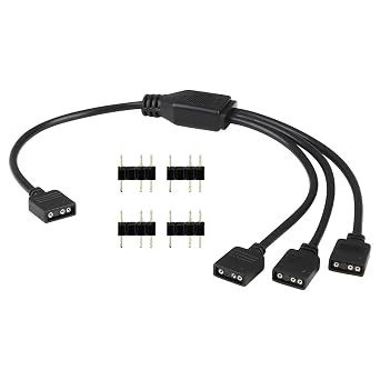 ARGB Splitter Cable 3Pin Led Strip Light Connectors 5V Female to Female Splitter Cord 1 to 3 RGB 5050 3528 LED Light Strips with Male Pins for Computer Chassis CPU Cooler and ARGB Fan