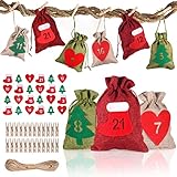 Bolsas Calendario Adviento (13x18cm*8 +10x14cm*16), 24 pcs Navidad Bolsas de Yute, Bolsas de Calendario Navideño Incluir 24 Fieltro Adhesivos de Adviento, DIY Bolsa para Regalo para Navidad Decoración