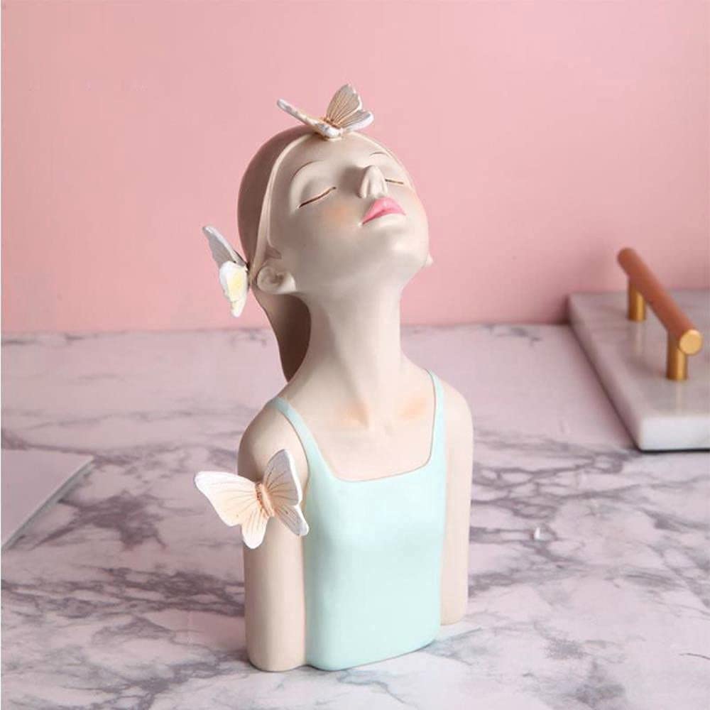 HZYDDSculpture Decoration, Resin Butterfly Bouquet Fairy Girl Vase Decoration, Home Living Room Office Decoration, Cute Figure Statue, Desktop Decoration Crafts (Color : Blue Girl Figurine)