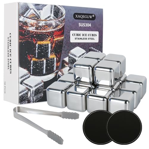 16 Pack Reusable Stainless Steel Ice Cubes - Non-Diluting Metal Whiskey Stones for Whiskey, Vodka, Wine, Juice & Soda .Birthday Gift for Men, Dad, Boyfriend