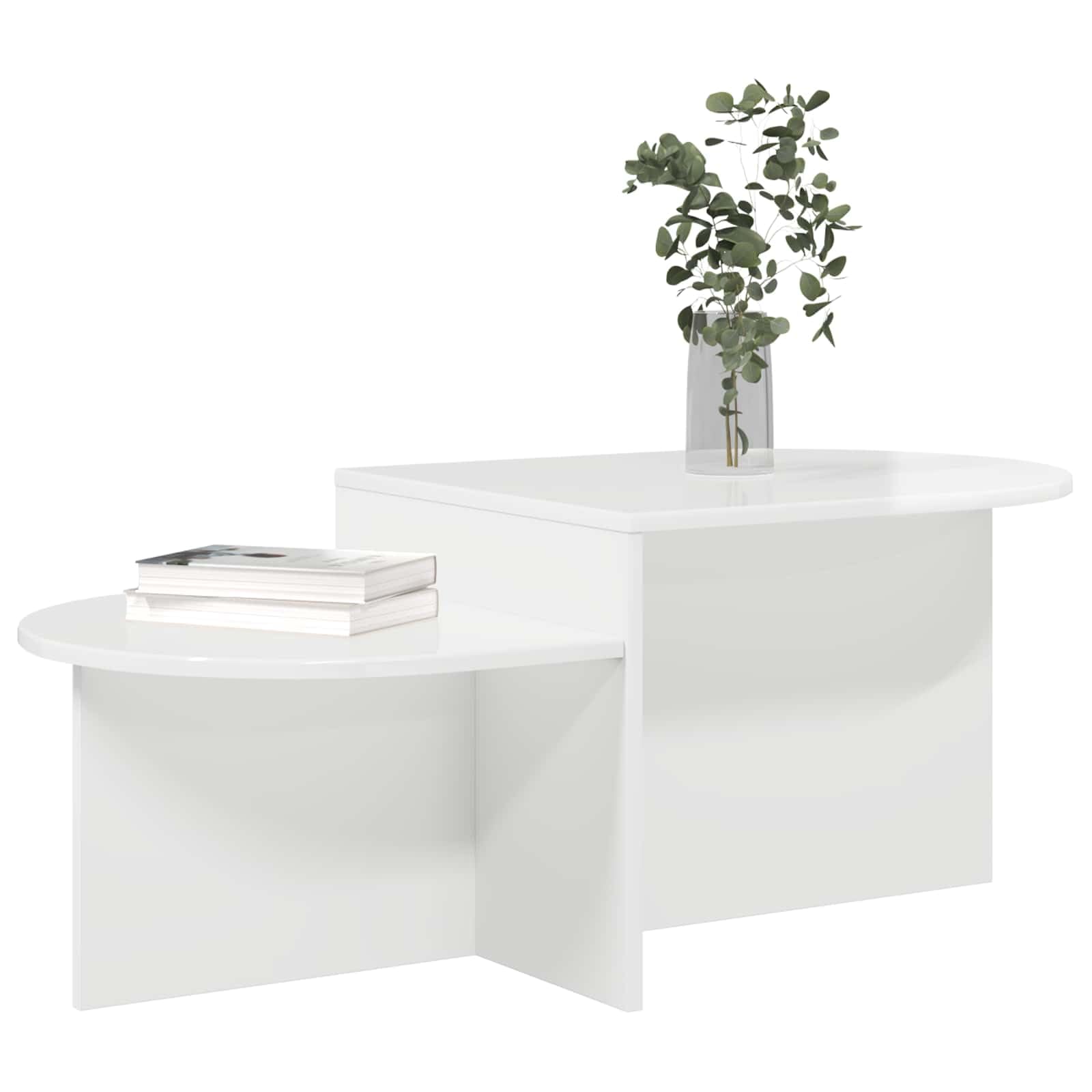 Tavolino da caffè bianco lucido, 100 x 50 x 40 cm, in legno | Moderno tavolo da soggiorno con molto spazio per riviste e decorazioni, ripiano facile da pulire dal design elegante.