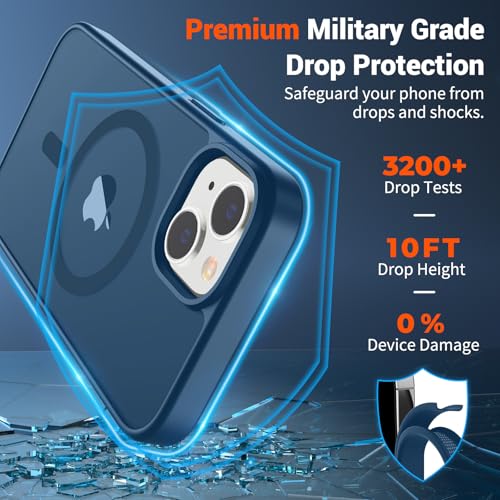 Image of SUPFINE Magnetic for iPhone 15 Plus Case & iPhone 14 Plus Case with Screen Protector (Compatible with MagSafe)(Military Grade Drop Protection) Translucent with Anti-Fingerprint Phone Case,Deep Blue