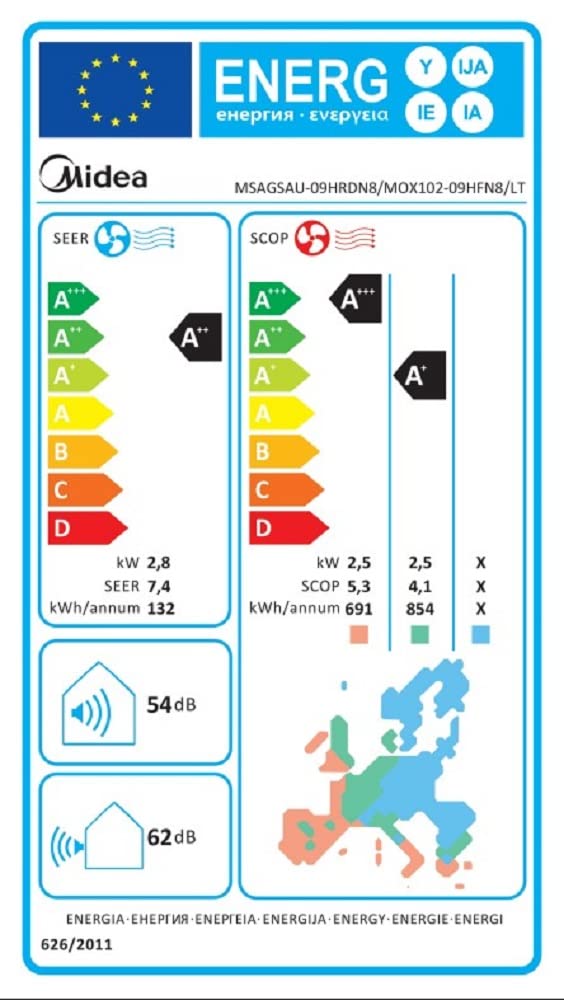 Condizionatore climatizzatore monosplit fisso 9000 btu classe di efficienza energetica A+++ con telecomando Gas R32 MIDEA