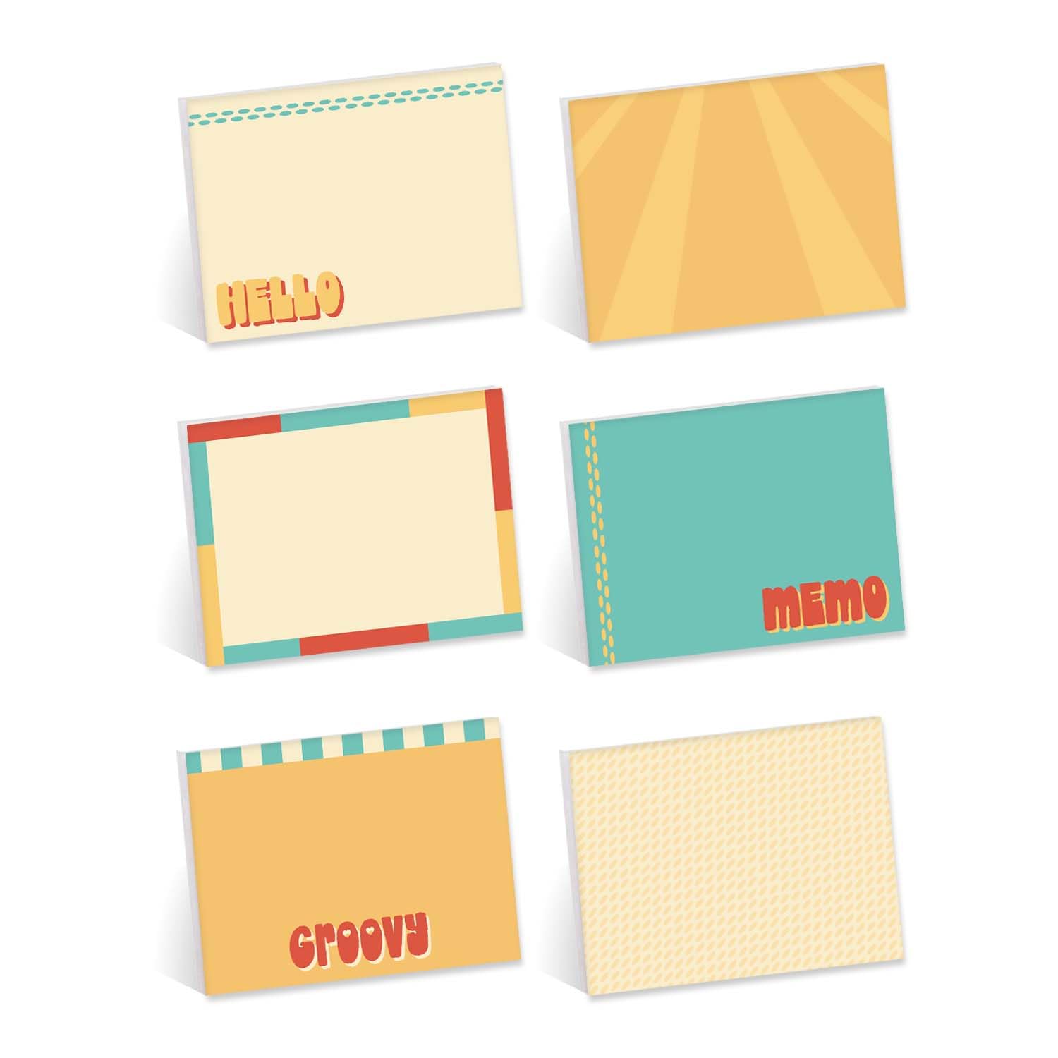 Retro Sticky Note Pads / 4" x 3" Groovy Sticky Notes/Set of 6 Pads / 50 Sheets Per Pad/Trendy Gift Idea/Made in The USA