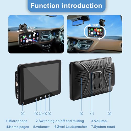 Car Display compatible with CarPlay and Android Auto, 7 inch portable car tablet IPS HD touch screen, Wireless Car Stereo Voice Control, Car Playback Screen for sedans, vans, trucks - 6