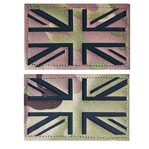 AXEN British Union Jack Patches Reflective IR Tactical Patch, United Kingdom Flag Patch Hook and Loop Patches for Military Uniform Tactical Bag Jacket Jeans Hat, Camo
