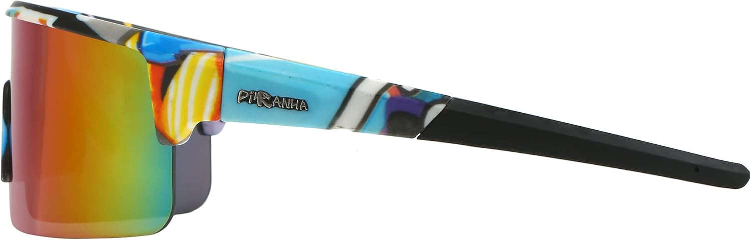 Piranha Eyewear Graffiti Shield Sports Sunglasses with Large Multicolor Mirror Lens - Image 3