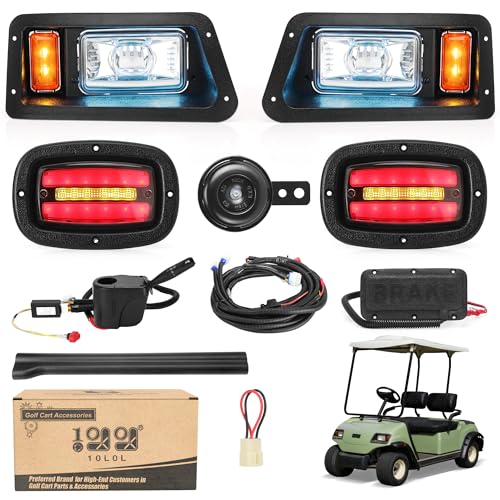 10L0L Golf Cart Light Kit for Yamaha G14 G16 G19 G22 12V-48V Voltage Daytime Running Head Light with Low & High Beam with Brake Hazard Horn & Turn Signal Kit