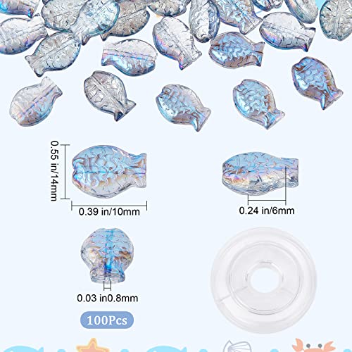 SUNNYCLUE 1 Box 100Pcs Glass Fish Beads Ocean Animal Spacer Bead Fish Beads for jewellery Making Summer Sea Beading Supplies Bracelet Making Kit Elastic Crystal Thread Necklace Craft Supplies Sky Blue - Image 2