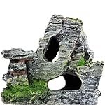 Artificial Moss Rock Aquarium Stone Cave – Resin Fish Tank Decor for Hiding and Landscaping, Small Mountain Terrain Ornament, Natural-Looking Habitat for Fish, Shrimp, and Reptiles, Desktop Decoration