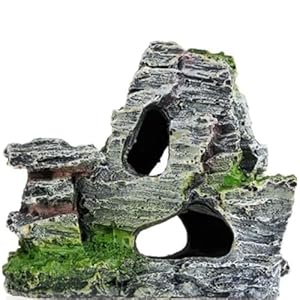 Artificial Moss Rock Aquarium Stone Cave – Resin Fish Tank Decor for Hiding and Landscaping, Small Mountain Terrain Ornament, Natural-Looking Habitat for Fish, Shrimp, and Reptiles, Desktop Decoration