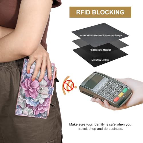 Image of Travelambo RFID Wallet Women Large Size Bifold Multi Card Wallet Case with Zipper Pocke Credit Card Holder for Women