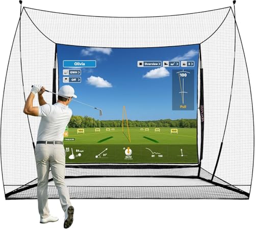 ZEALFEEL Golf Simulator Cage with Side Barriers&Impact Screen &ndash; 10x8 FT Golf Net with Dual-Layer...