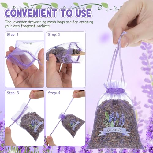 Image of PRETYZOOM 10pcs Lavender SachetS Empty Drawstring Mesh Bags for Storing Dried Lavender Petals Jewelry Elegant Organza Design for Home Decor and Present